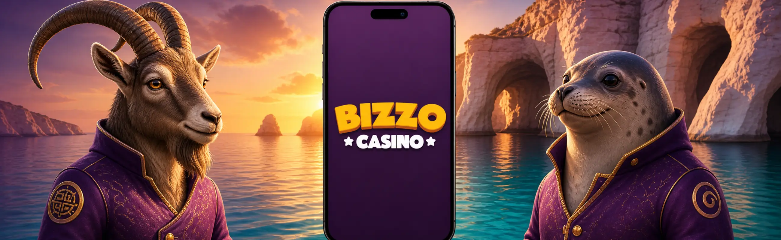 Τηλέφωνο με το λογότυπο Bizzo Casino ανάμεσα σε κρι-κρι και μεσογειακή φώκια