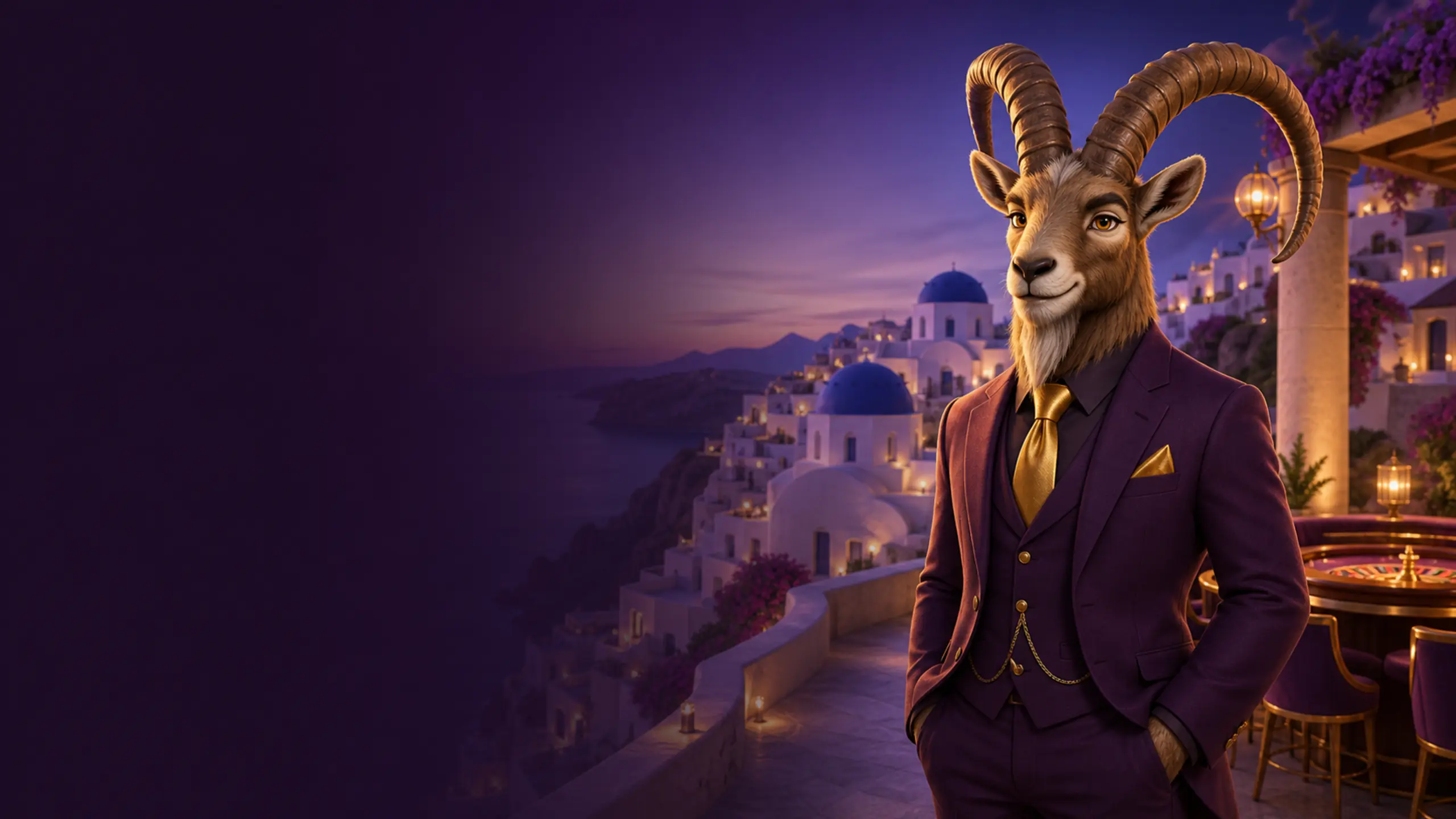 Bizzo Casino Ελλάδα – μασκότ κρι-κρι με φόντο τη Σαντορίνη και το Αιγαίο